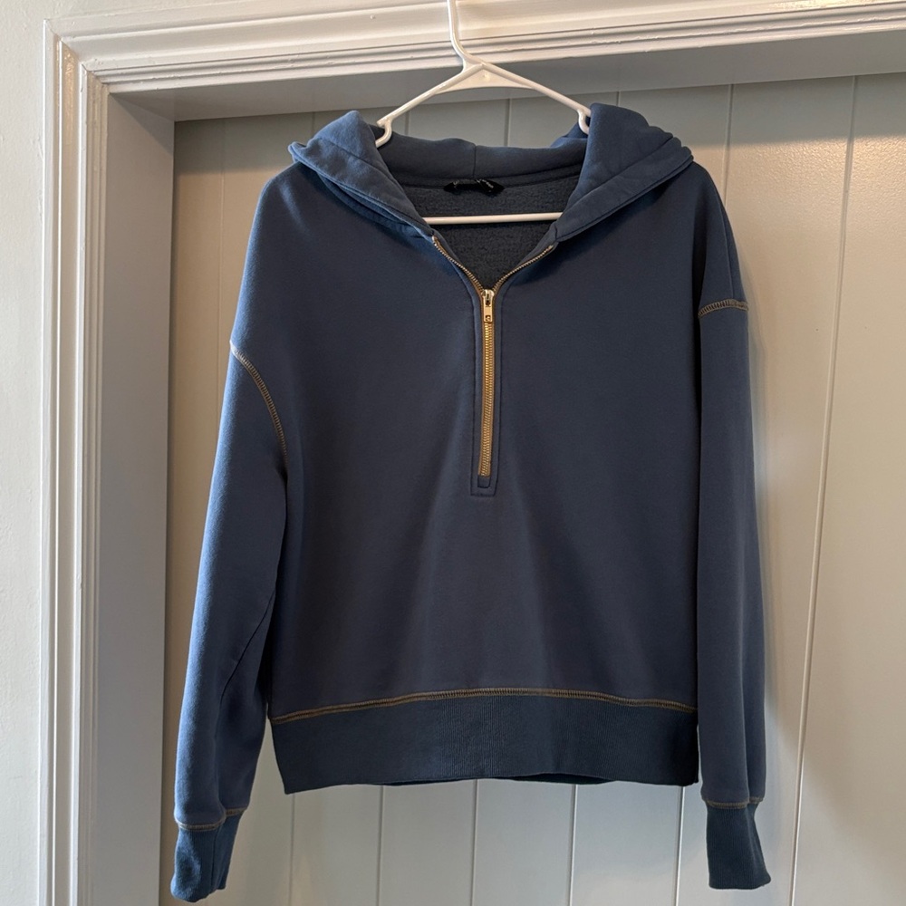 Women’s Slate Blue Half-Zip Hoodie, Gold zipper, Medium